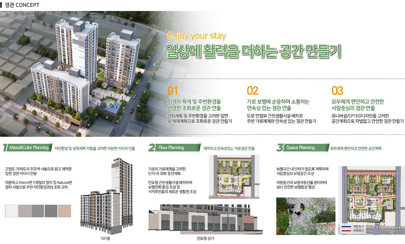 이천 청자아파트 경관계획의 목표와 입면·색채·외부공간 디자인 방향